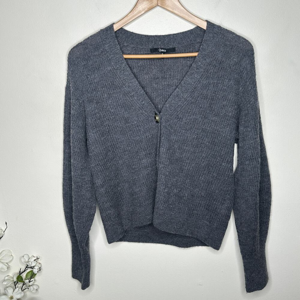 QUINCE Baby Alpaca-Wool Cropped Cardigan Sweater Charcoal Gray Sz M {3N36} - Picture 2 of 5